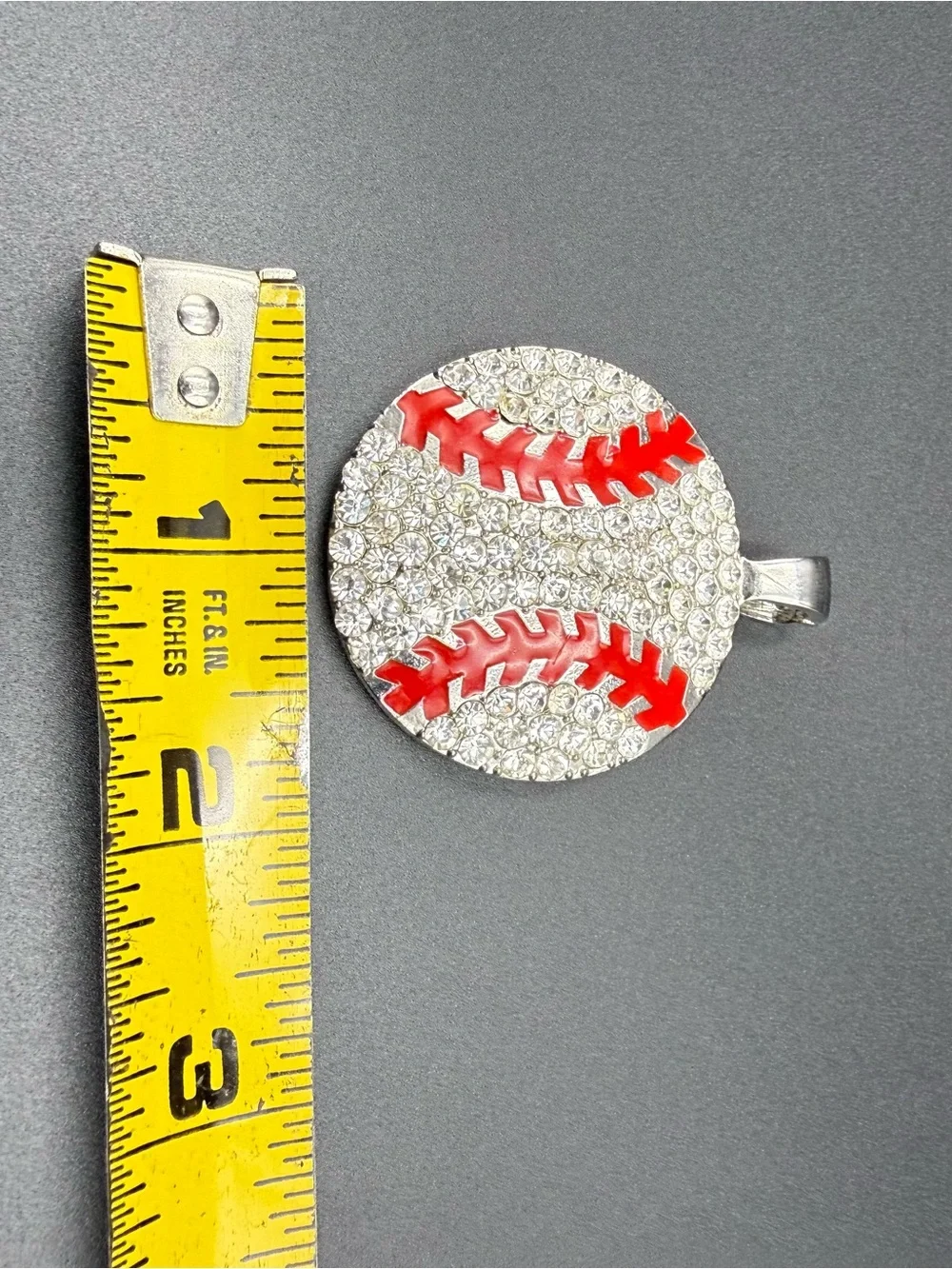Crystal Baseball Pendant Necklace - Red and Silver